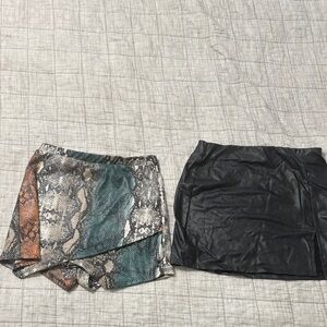 Stylish Snake Print and Black Faux Leather Skirt Set